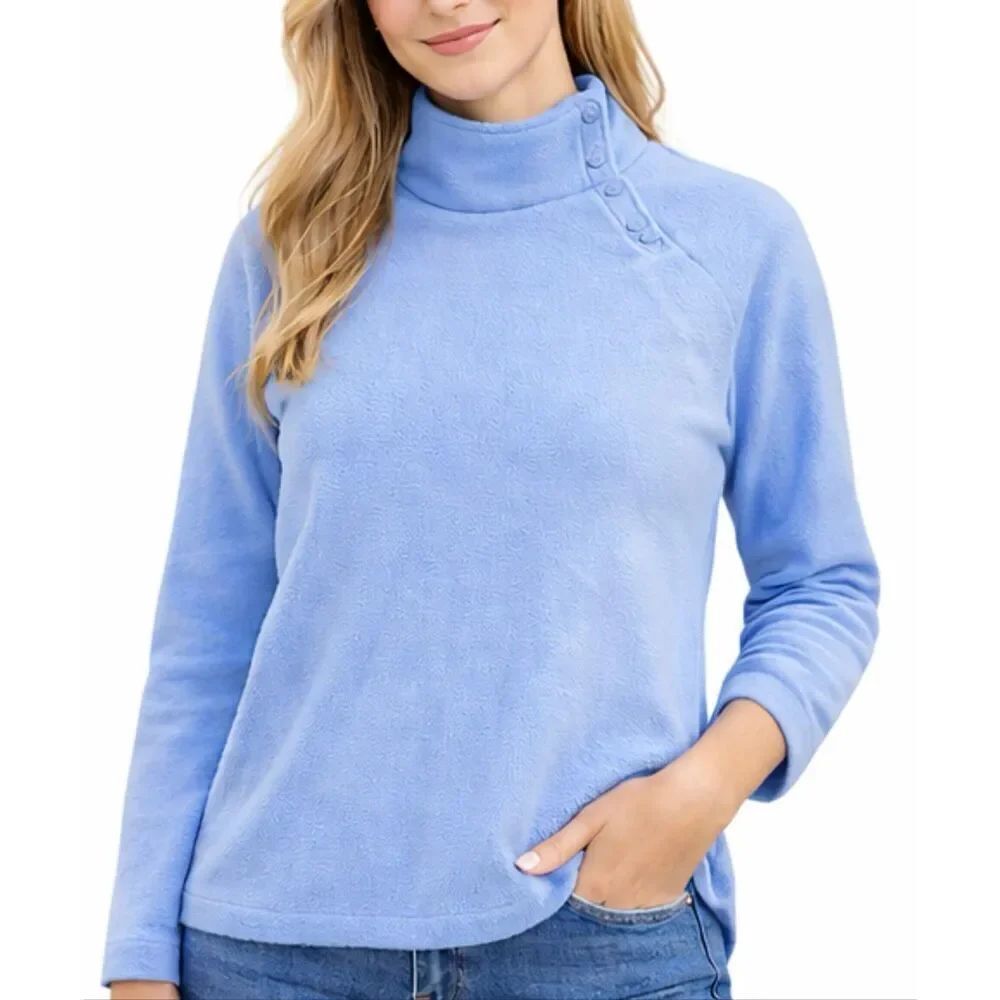 Talbots fleece periwinkle button neck pullover MP